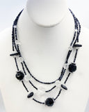 Evening Breezy Black and Clear Bead Triple Thread Necklace Set with Clear Faceted Drop Earrings NEW by Rainbow Jewelry