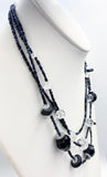Evening Breezy Black and Clear Bead Triple Thread Necklace Set with Clear Faceted Drop Earrings NEW by Rainbow Jewelry