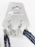 Evening Breezy Black and Clear Bead Triple Thread Necklace Set with Clear Faceted Drop Earrings NEW by Rainbow Jewelry
