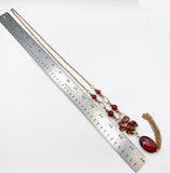 Swinging Super Long Gold Tone Chain and Maroon Beads Necklace
