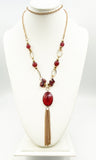 Swinging Super Long Gold Tone Chain and Maroon Beads Necklace