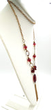 Swinging Super Long Gold Tone Chain and Maroon Beads Necklace