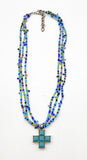 Spiritual Triple Strand Beaded Necklace with Greek Cross