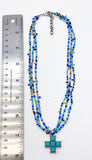 Spiritual Triple Strand Beaded Necklace with Greek Cross
