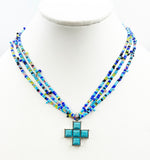 Spiritual Triple Strand Beaded Necklace with Greek Cross