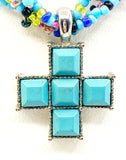 Spiritual Triple Strand Beaded Necklace with Greek Cross
