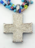 Spiritual Triple Strand Beaded Necklace with Greek Cross
