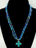 Spiritual Triple Strand Beaded Necklace with Greek Cross