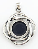 Mystical Pendant of Silver-tone Metal Ovals with a Black Enamel Cabochon Disc