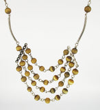 Light Brown Cat's Eye Beads on a Multi-Strand Silver-tone Necklace