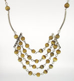 Light Brown Cat's Eye Beads on a Multi-Strand Silver-tone Necklace