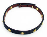 Leather Choker with Gold-Tone, Four-Petal Flower Accents, Adjustable Black & Brown