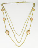 Soft Subtle 3-Strand Necklace of Gold-tone Metal with Peach Oval Accents