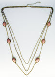 Soft Subtle 3-Strand Necklace of Gold-tone Metal with Peach Oval Accents
