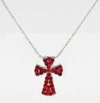 Red Rhinestone Rounded Cross on Silver-Tone Ball Chain