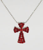 Red Rhinestone Rounded Cross on Silver-Tone Ball Chain
