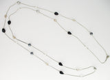 Long Black Plastic & Crystal Beads and Grey and Black Faux Pearls Necklace