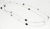 Long Black Plastic & Crystal Beads and Grey and Black Faux Pearls Necklace
