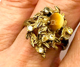 Mystical Forest Ring of Cats Eye and Crystals by SUM SPEC, 1970s-1980s, Size 8.5