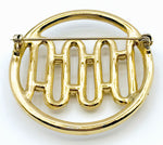Interesting Openwork Circle Vintage Brooch with Curving Line and Dots Pin Gold-Tone