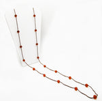 Long Necklace of Cut Glass Amber Beads & Copper-Tone Seed Beads