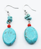 Glass Bead Faux Turquoise and Carnelian Earrings on Silver-Tone Metal