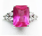 Sweet Sparkly Ring Pink Sapphire and 925 Sterling Silver Size 7 with Cut-Glass Crystals