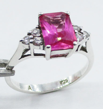 Sweet Sparkly Ring Pink Sapphire and 925 Sterling Silver Size 7 with Cut-Glass Crystals
