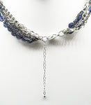 Interesting 7-Strand Twist Necklace with Rhinestones, Beads + Silver-Tone Chain