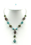 Warm Necklace in Ocean Tones of Glass & Resin Beads on Silver-Tone Chain