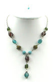 Warm Necklace in Ocean Tones of Glass & Resin Beads on Silver-Tone Chain