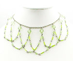 Sweet Delicate Choker Necklace in a Scalloped Net with Pastel Green Beads