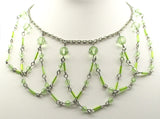 Sweet Delicate Choker Necklace in a Scalloped Net with Pastel Green Beads