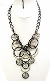 Mystical Circles with Dangling Iridescent Clear Beads on Black-tone Chain