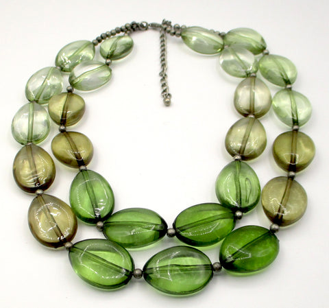 Gentle Forest and Ocean Shaded Plastic Beads on Two-Strand Necklace