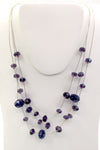 Delicate Sparkling Floating Purple Bead Necklace on 3 Thin, Silver-tone Wires