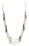 Elegant 3-Strand Necklace with Ridged Gold-tone & Tiny Faux Pearl Beads