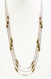 Elegant 3-Strand Necklace with Ridged Gold-tone & Tiny Faux Pearl Beads