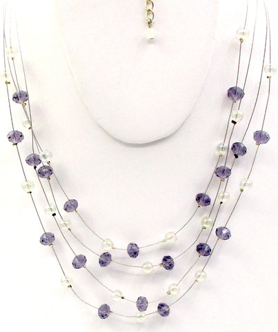 AVON NWT Soap-Bubble Iridescent & Cut-Purple Glass Floating Bead Necklace