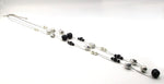 Long Double-Strand Thin Silver-Tone NY & Co Necklace with Black Roses, Silver, and Faux Pearl Beads