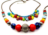 Cheerful Multi-Color Carnival Glass Beads on 2-Strand Brown Cord Necklace
