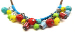 Cheerful Multi-Color Carnival Glass Beads on 2-Strand Brown Cord Necklace