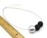 Minimalist Lava Rock and Large Brushed Silver-Tone Bead Necklace