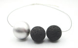 Minimalist Lava Rock and Large Brushed Silver-Tone Bead Necklace