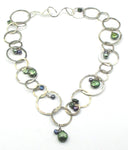 Artistic Coin Pearl and Silver-Tone Circle Link Necklace