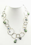 Artistic Coin Pearl and Silver-Tone Circle Link Necklace