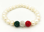 Cultured Pearls with Rhinestone Beads Stretch Bracelet