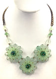 Fun Vintage Green Plastic Flower Statement Necklace with a Sparkling Bead Center