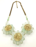 Fun Vintage Green Plastic Flower Statement Necklace with a Sparkling Bead Center