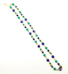 Intriguing Necklace of Jade Beads, Sparkling Faceted Blue-Purple Beads and Gold Beads
